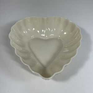 Belleek  heart shaped trinket dish, small bowl, Parian Ware, green mark ,Irish